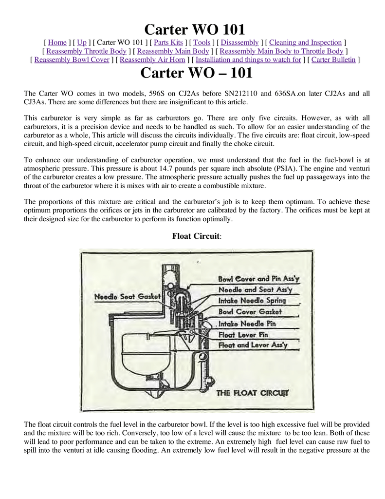 Carter 2 Barrel Carburetor Diagram - Wiring Diagram