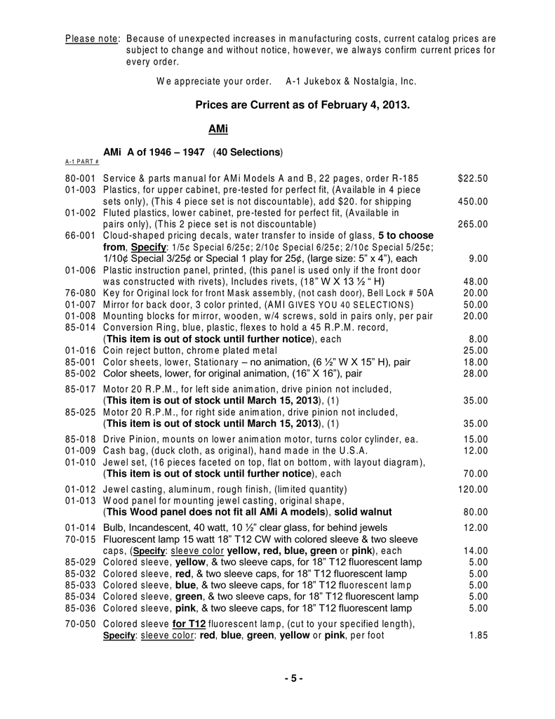 Parts Installation and Troubleshooting Manual Seeburg PFEA1U “Electra” Service 