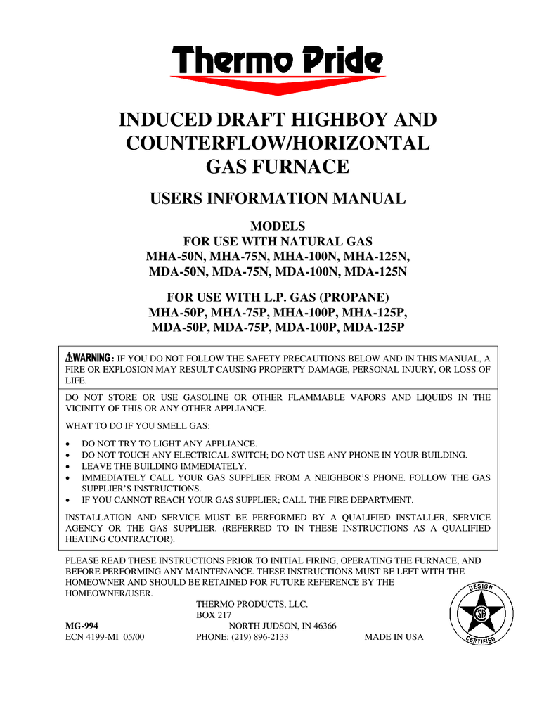 Mid Efficiency Gas Furnace Owners Manual | Manualzz