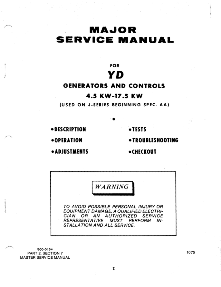 900 0184 Onan Yd Generators Controls Major Service Manual Manualzz