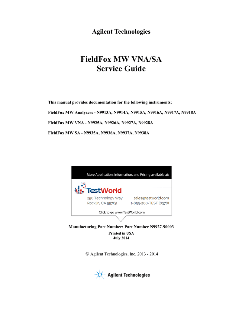 Service Guide: Keysight (Agilent) FieldFox MW VNA/SA | Manualzz