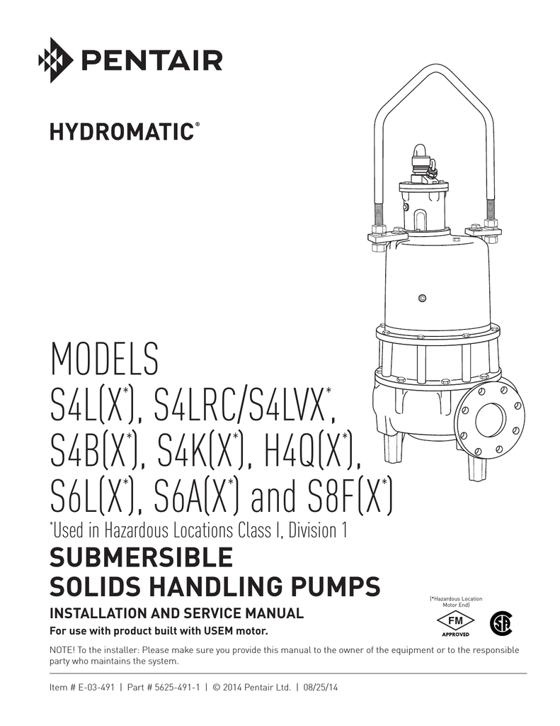 Submersible Solids Handling Pumps Installation And Service Manual