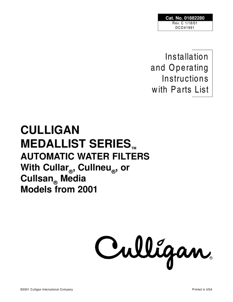 CULLIGAN MEDALLIST SERIES Manualzz