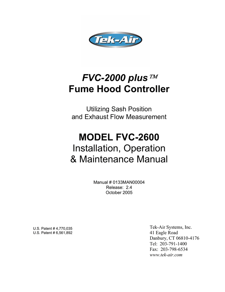 FVC2000 plus Fume Hood Controller MODEL FVC Manualzz