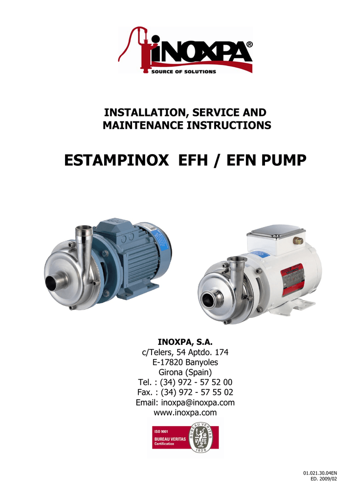 Inoxpa Estampinox EFH & EFN | Manualzz