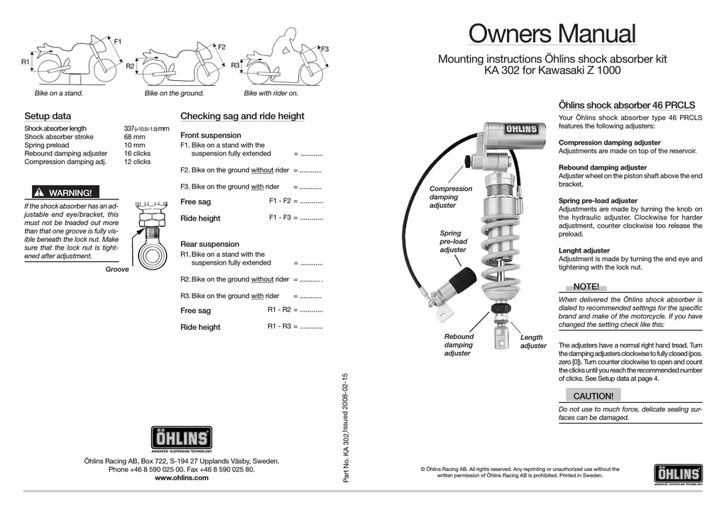 Ohlins Ka302 Kawasaki Z1000 Mounting Instruction Manualzz