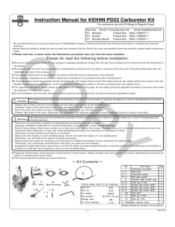 Instruction Manual For Keihin Pd22 Carburetor Kit Manualzz