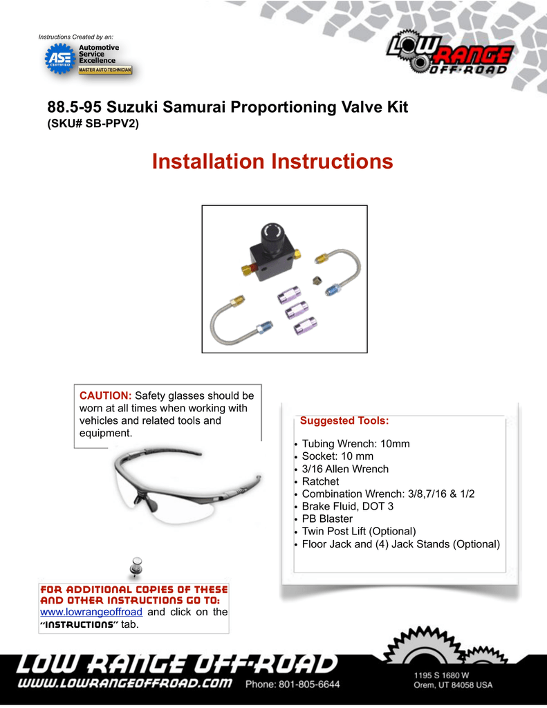 Sb Ppv2 5 95 Suzuki Samurai Proportioning Valve Kit Manualzz