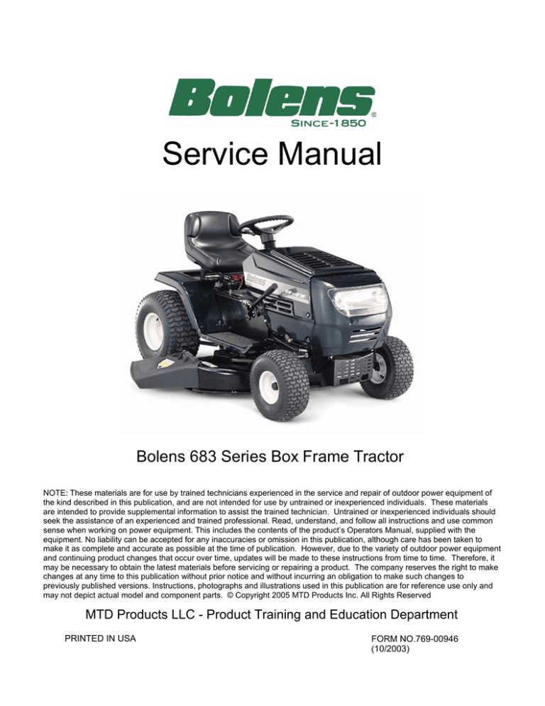 Bolens Bolens 683 Series User Manual Manualzz