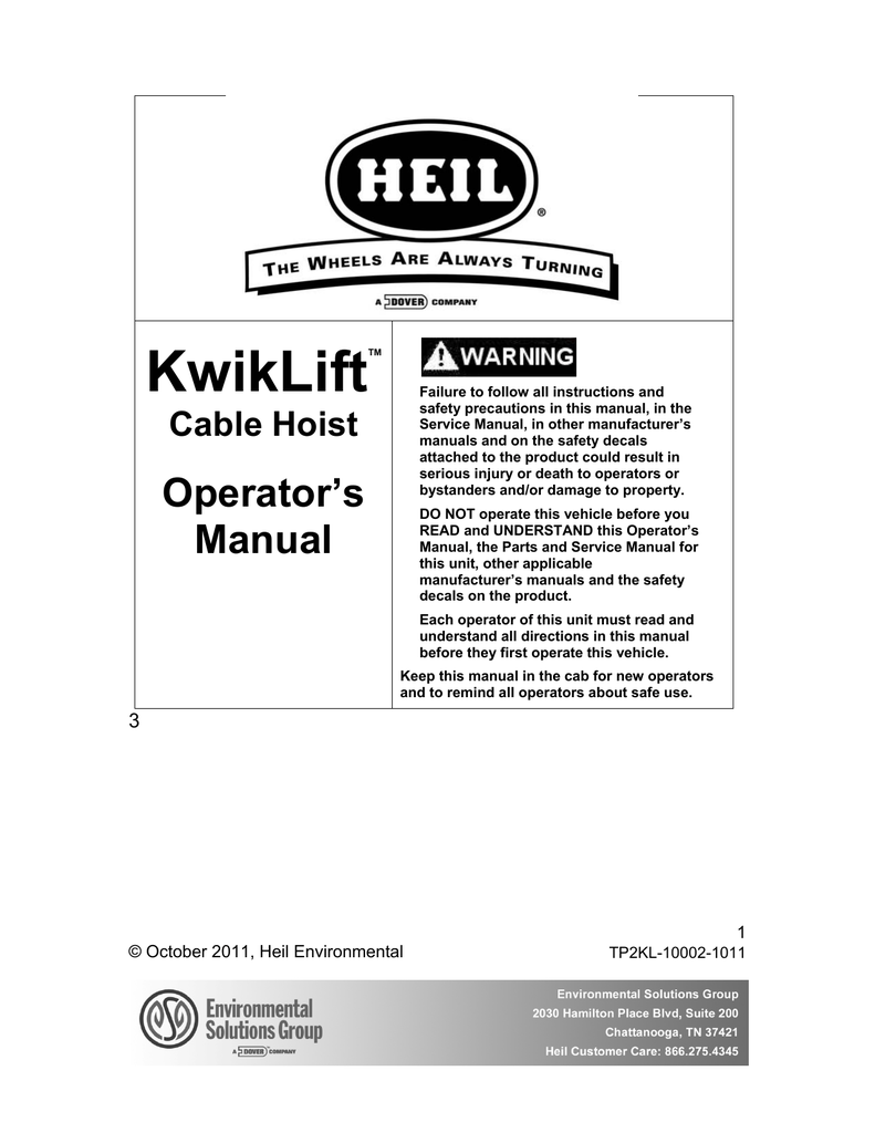 HEIL KwikLift Operators Manual | Manualzz