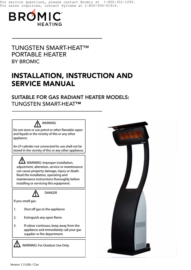 Bromic Tungsten Portable Patio Heater Owner`s Manual Manualzz