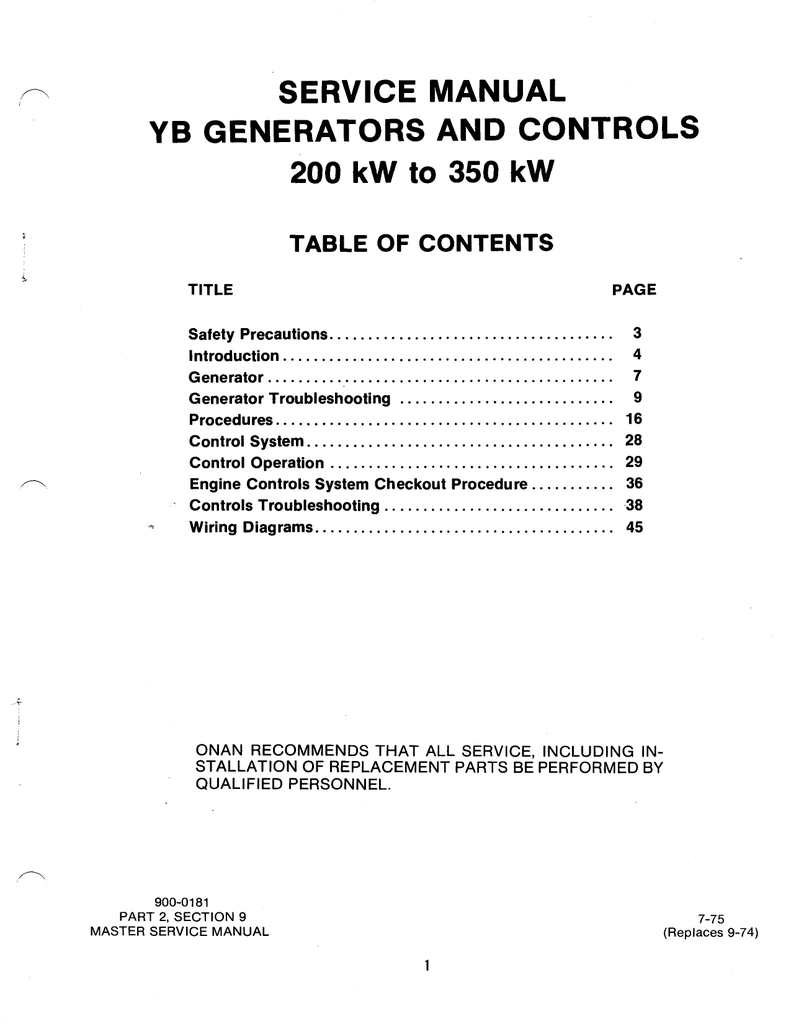 900 0181 Onan Yb 0 350 Kw Generators Controls Service Manualzz
