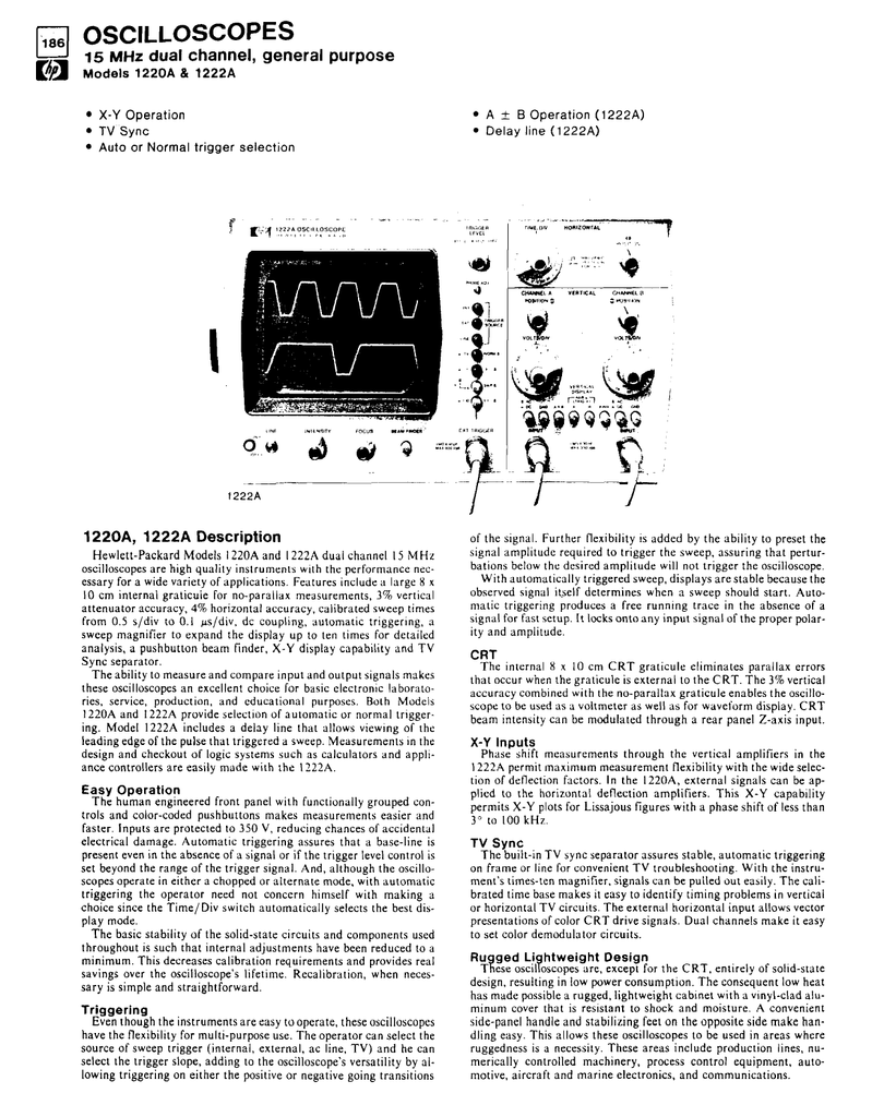HP  1220A 1222A Oscilloscope Operating & Service Manual 