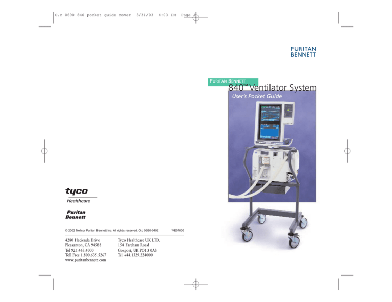 Puritan 840 Ventilator Pocket Guide Manualzz