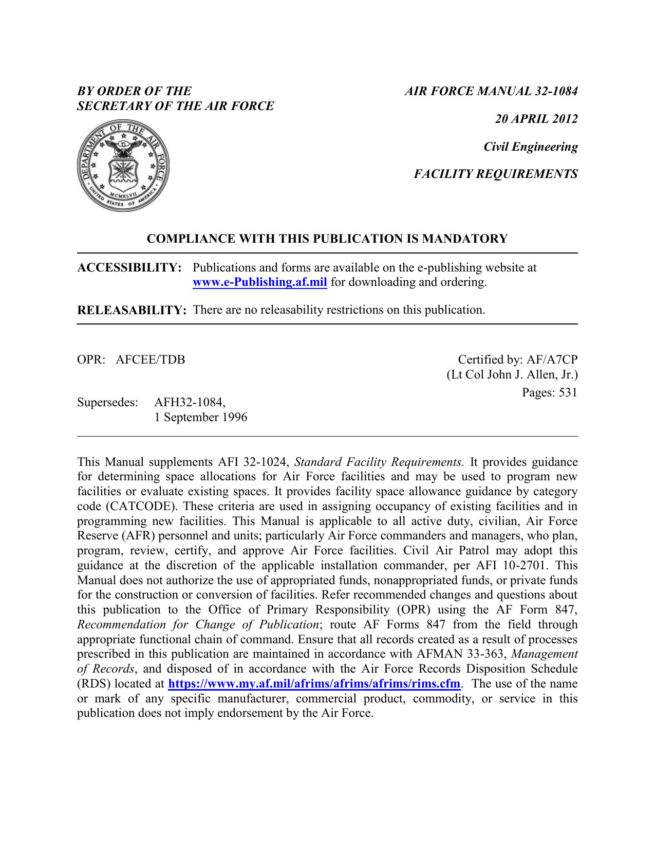 AFMAN 22-22 Facility Requirements  Manualzz Pertaining To Dd Form 2501 Courier Authorization Card Template