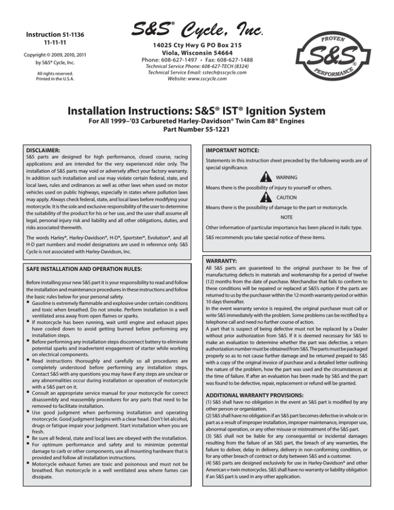 Installation Instructions S&S® IST® Ignition System Manualzz