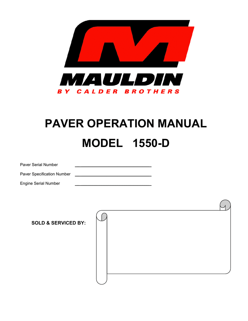PAVER OPERATION MANUAL MODEL 1550-D | Manualzz