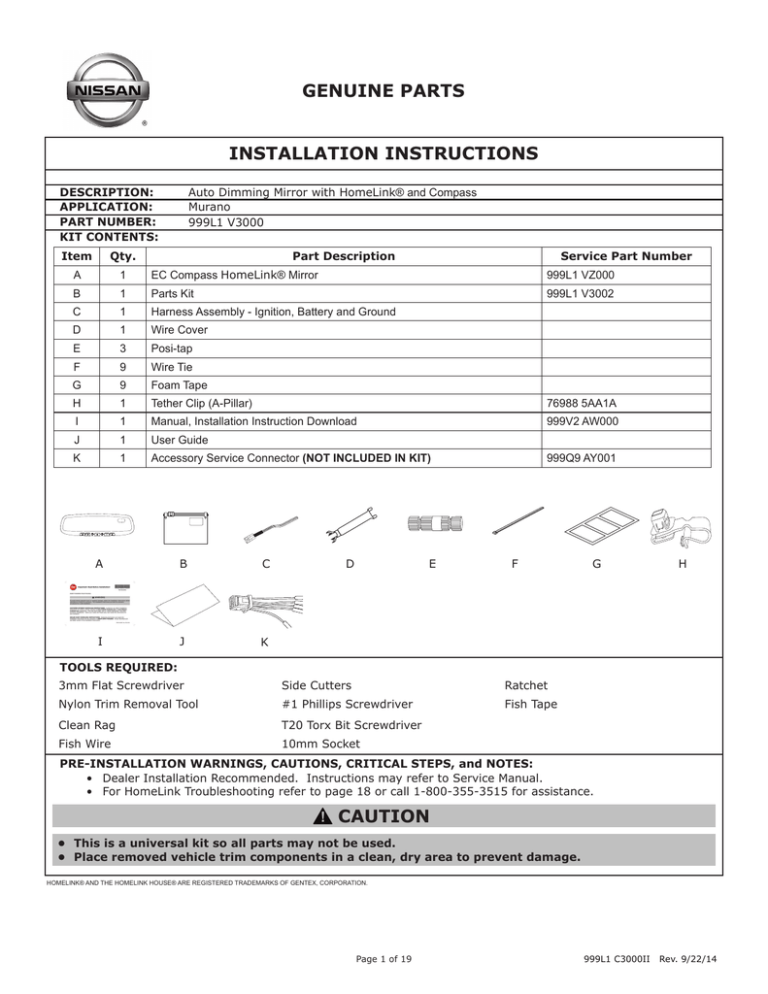 Genuine Parts Installation Instructions Caution Manualzz
