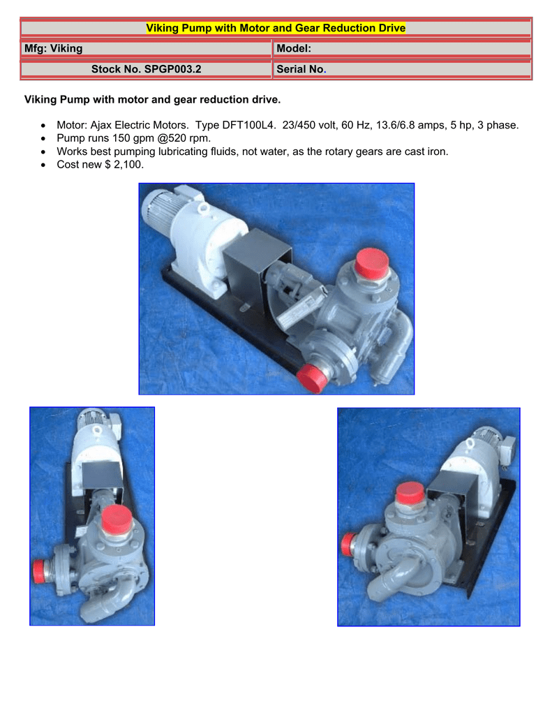 Viking Pump with Motor and Gear Reduction Drive Manualzz