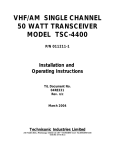 VHF/AM single channel transceiver TSC-4400 Installation and Operating Instructions