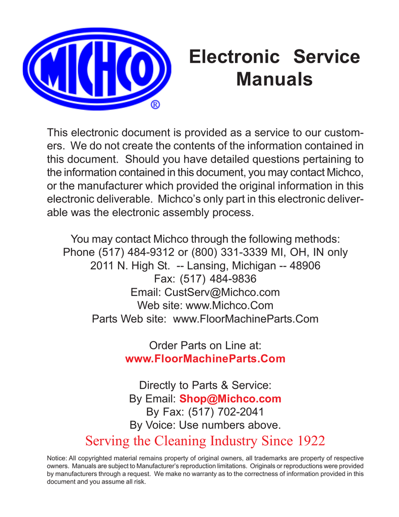 Electronic Service Manuals - Commercial Floor Machine Parts | manualzz.com