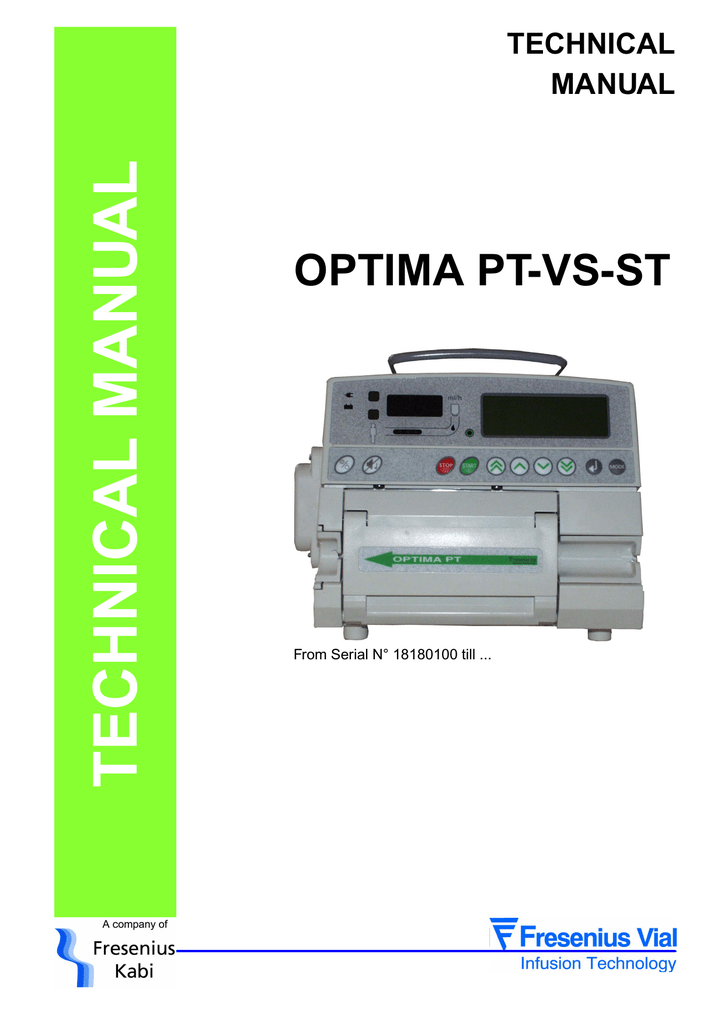 FRESENIUS Optima PT, VS, ST Infusion Pump Service Manual Manualzz