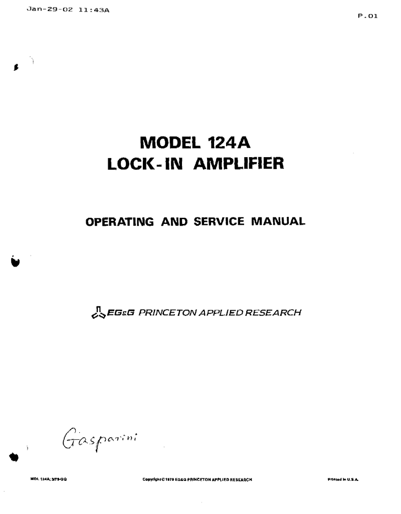 Manual Operating EG&G 705A Picoammeter Service & Schematics 