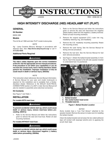 high intensity discharge (hid) headlamp kit (flht) | Manualzz