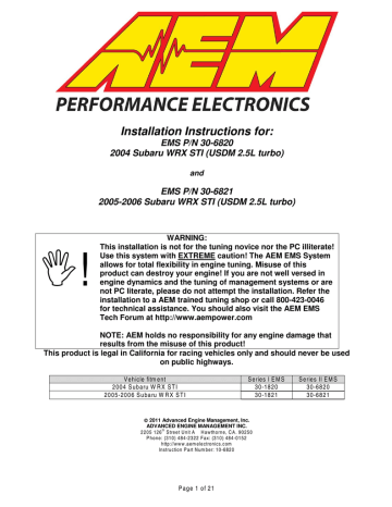 AEM 30-6821 Series 2 Plug & Play EMS Instructions | Manualzz