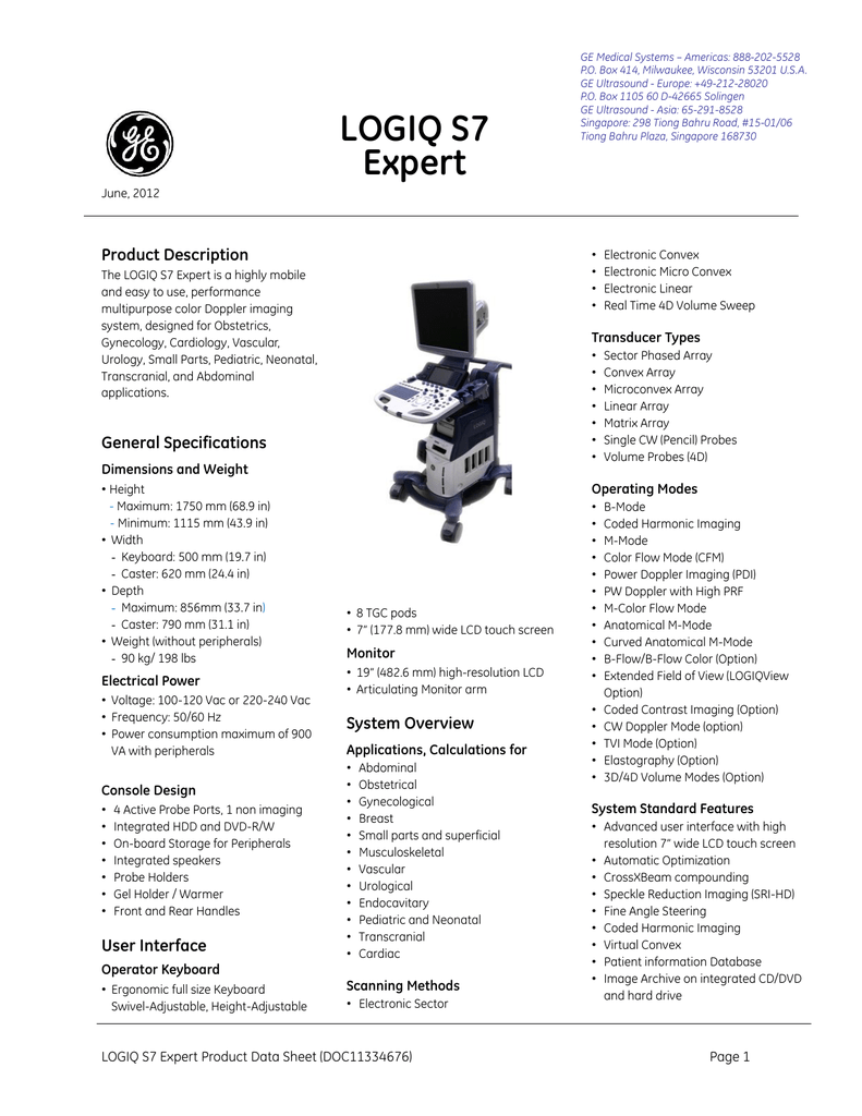 GE LOGIQ S7 Expert Data Sheet Manualzz