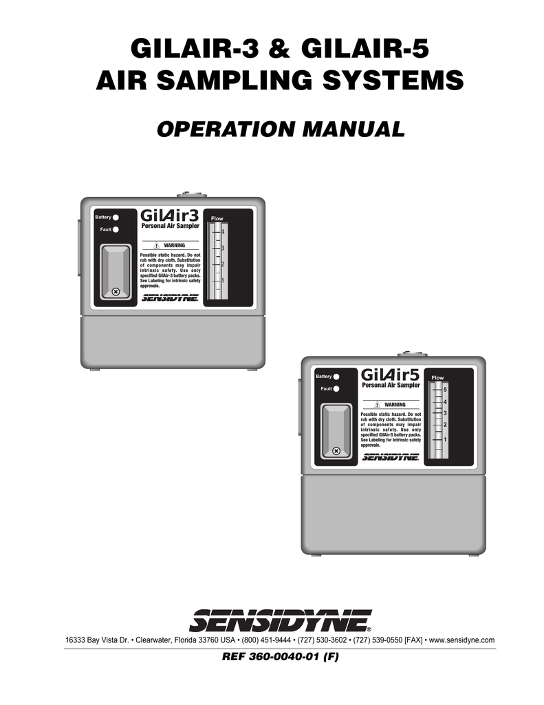 Sensidyne GilAir-3 and GilAir-5 air sampling pump user manual | Manualzz