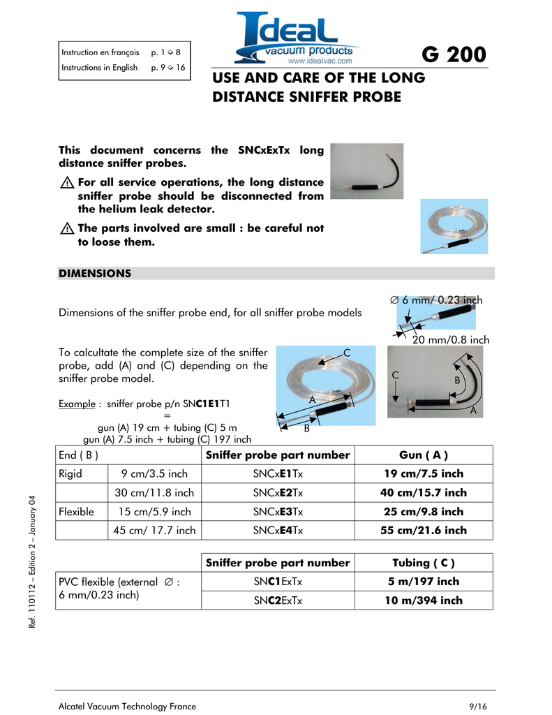 Pfeiffer Vacuum Standard Sniffer Probe For Asm Leak Detectors Manualzz