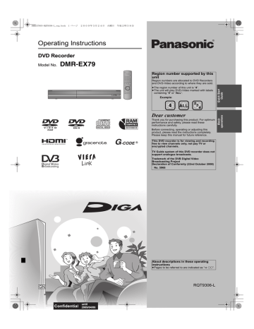 Panasonic DMR-EX79 User manual | Manualzz