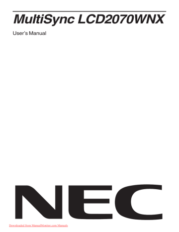 NEC MultiSync LCD2070WNX User Guide Manual | Manualzz