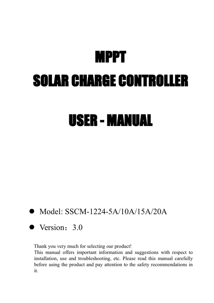 12v 24v 10a Mppt Solar Controller User Manual Manualzz