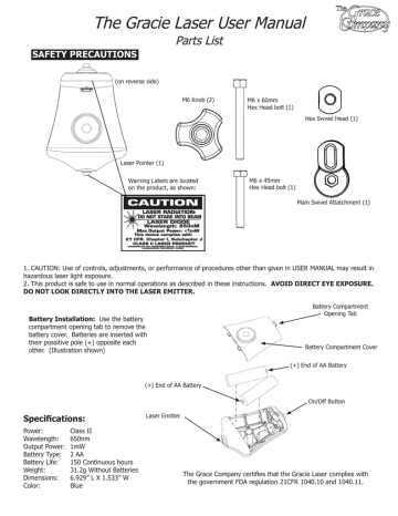 Grace Company The Gracie Laser Instructions | Manualzz