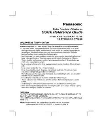 Panasonic Kx T7630e Kx T7633e Kx T7636e Kx T7625e User Manual Manualzz