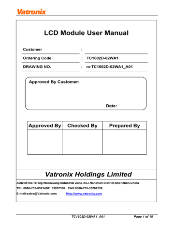 LCD Module User Manual Vatronix Holdings Limited | Manualzz
