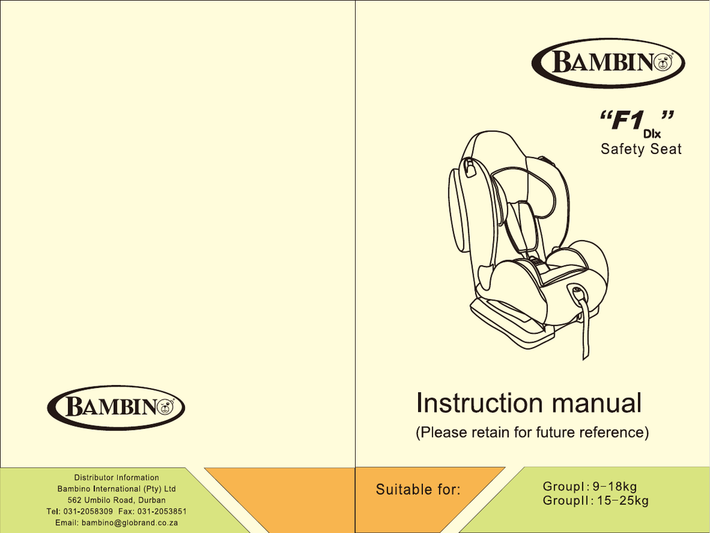 BAMBINO F1 Dlx Car Seat Instruction Manual Manualzz