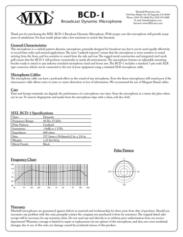 MXL BCD-1 Studio Microphone Owner Manual | Manualzz