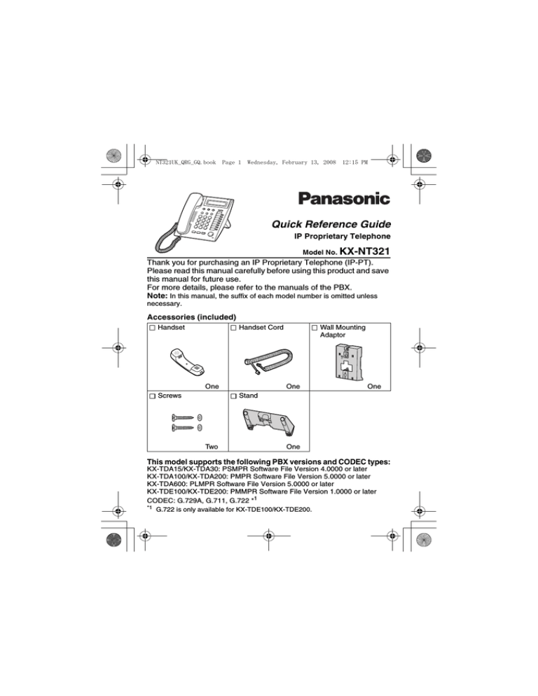 Panasonic Kx Dt 321 Quick Reference Guide Manualzz