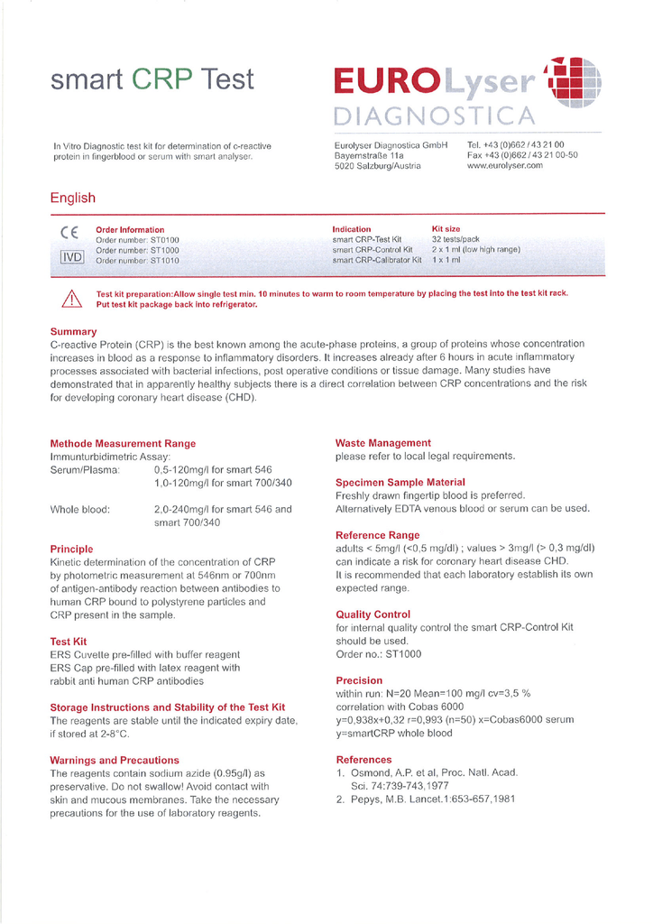 Smart Crp Test Prospect Diagnostics Manualzz