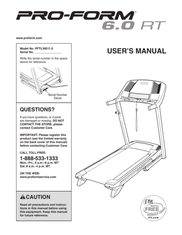 Pro-Form 6.0 RT - PFTL39511 Owner Manual | Manualzz