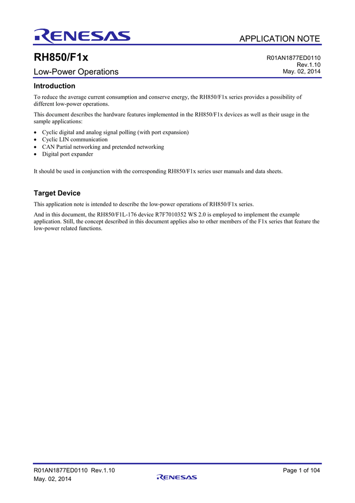 Rh850 F1x Low Power Operations Manualzz