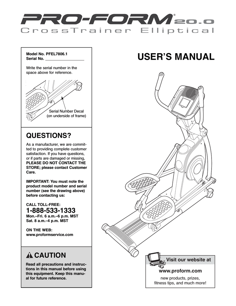 ProForm 20.0 CrossTrainer User manual Manualzz
