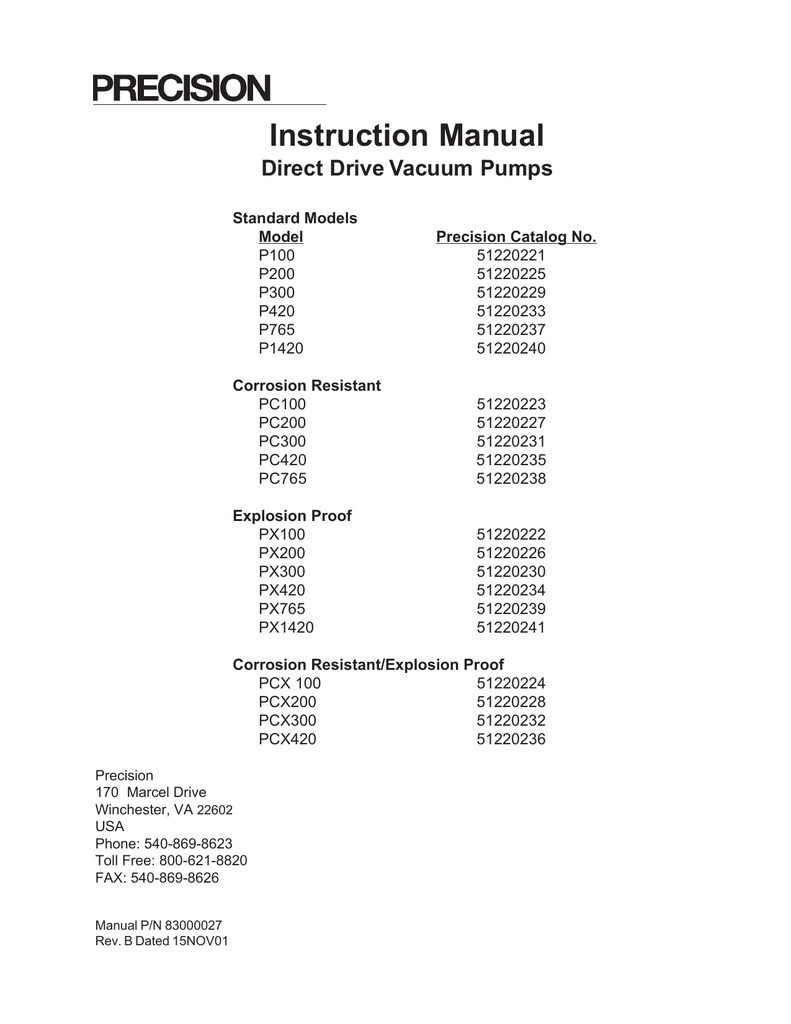 Instruction Manual Direct Drive Vacuum Pumps Manualzz