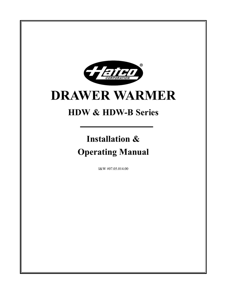 Hatco HDW1B Installation & Operating Manual Manualzz
