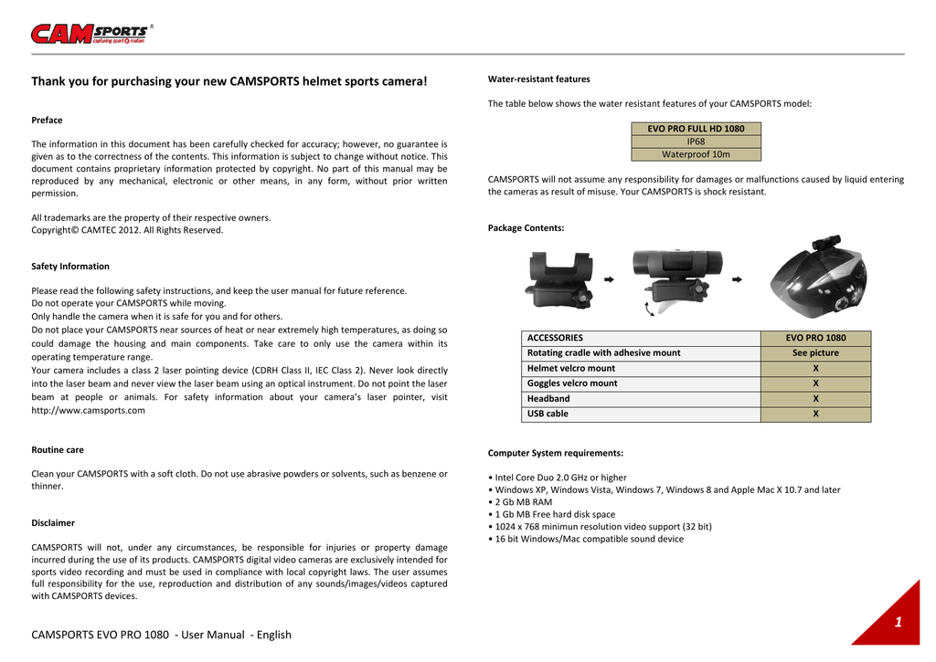 Thank for purchasing your new CAMSPORTS helmet - Manualzz