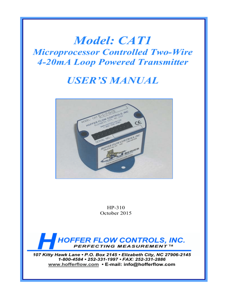 Model CAT1 Hoffer Flow Controls, Inc Manualzz