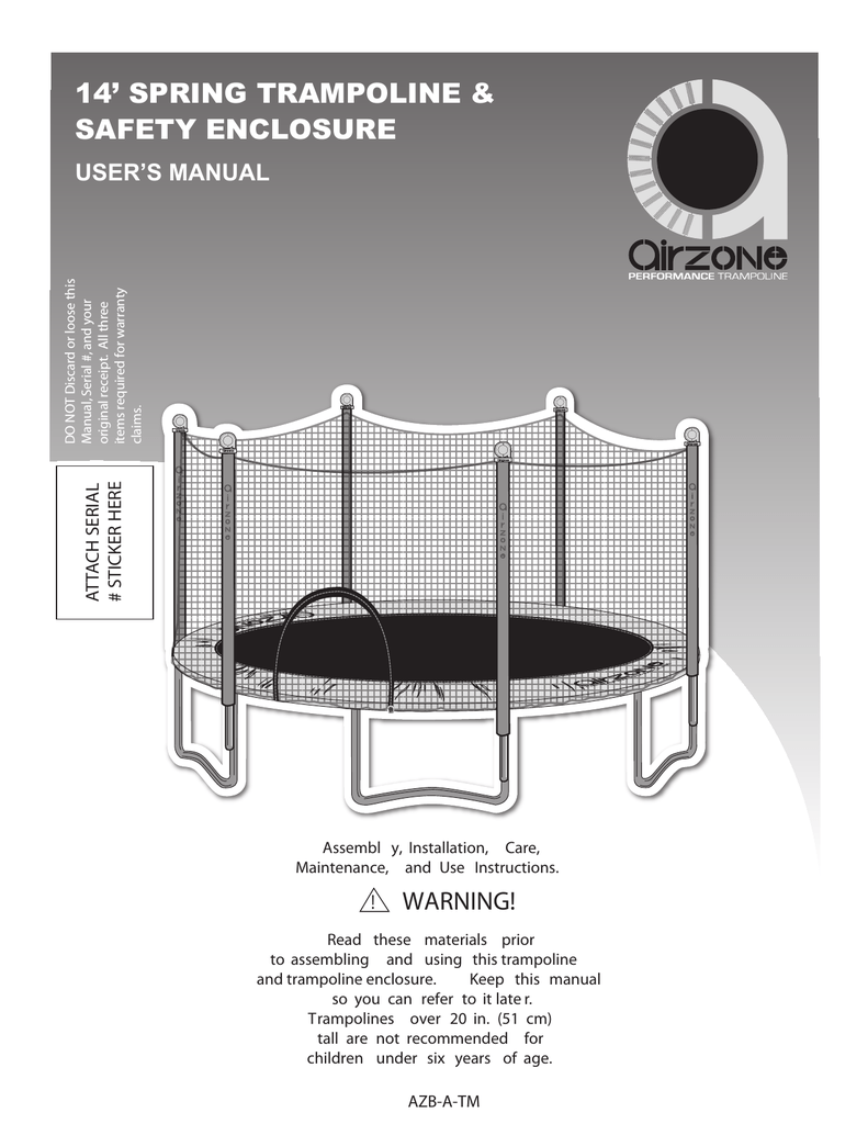 Airzone 12' SPRING TRAMPOLINE User manual Manualzz